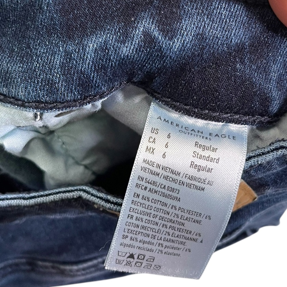 American Eagle 4 Dark Wash Festival Flare Jeans Front Seam Side Slit Boho Retro - Picture 9 of 11